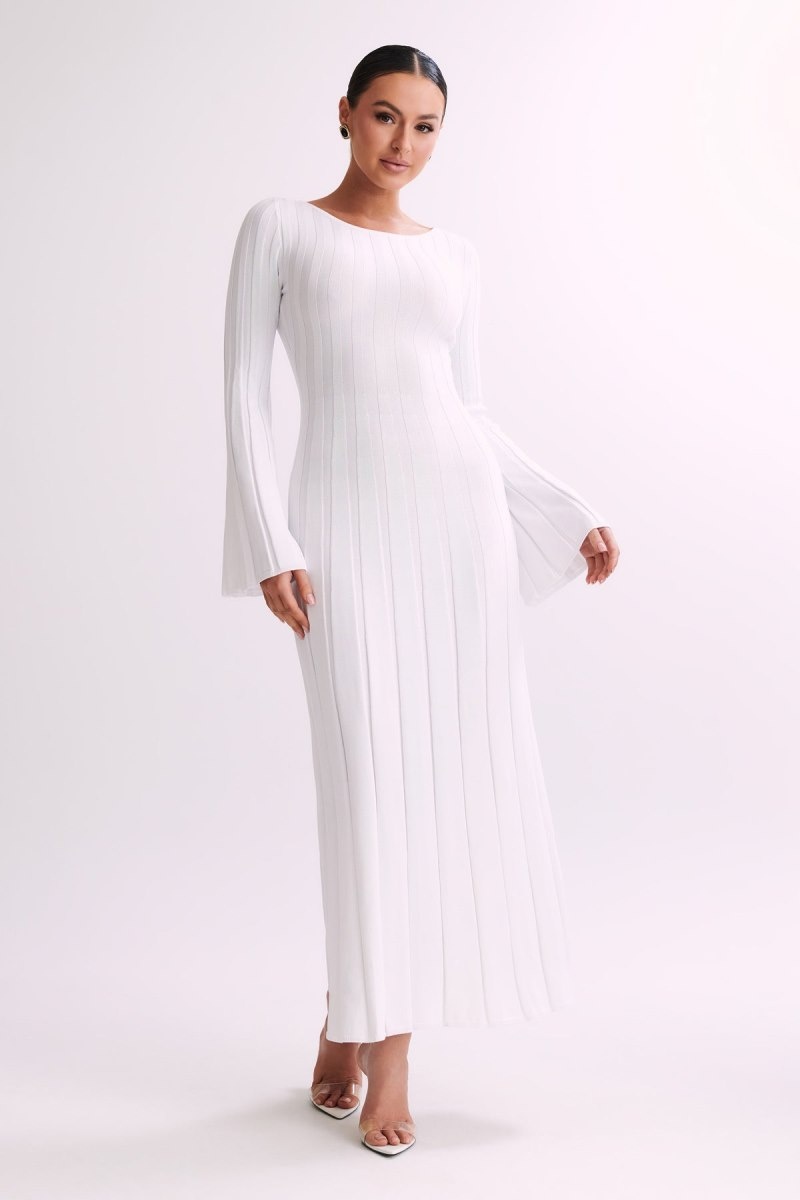 Women\'s Meshki Mabel Long Sleeve Knit Maxi Dress White Australia | X9E-1417