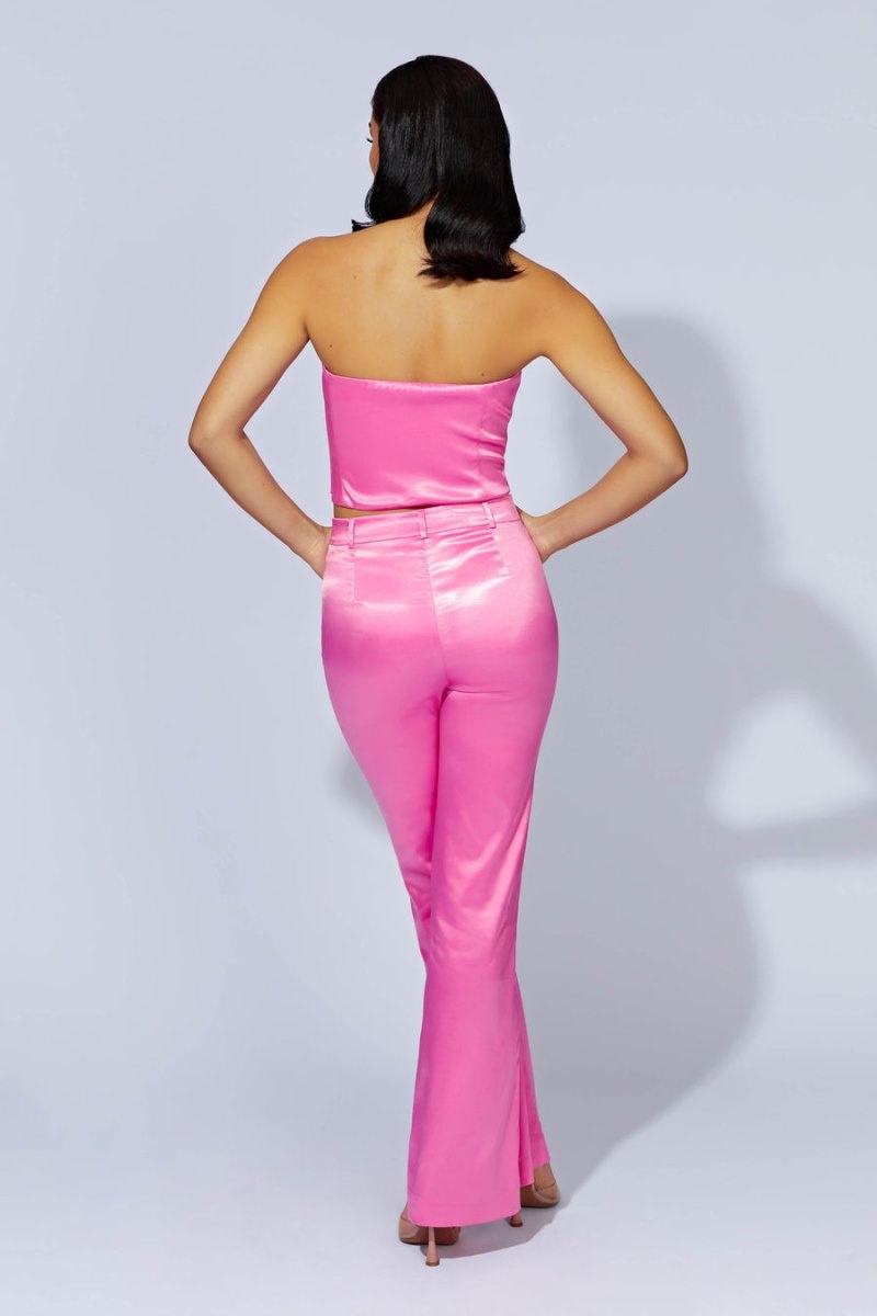 Women's Meshki Maeva Satin Flared Pants Pink Australia | I0W-0154