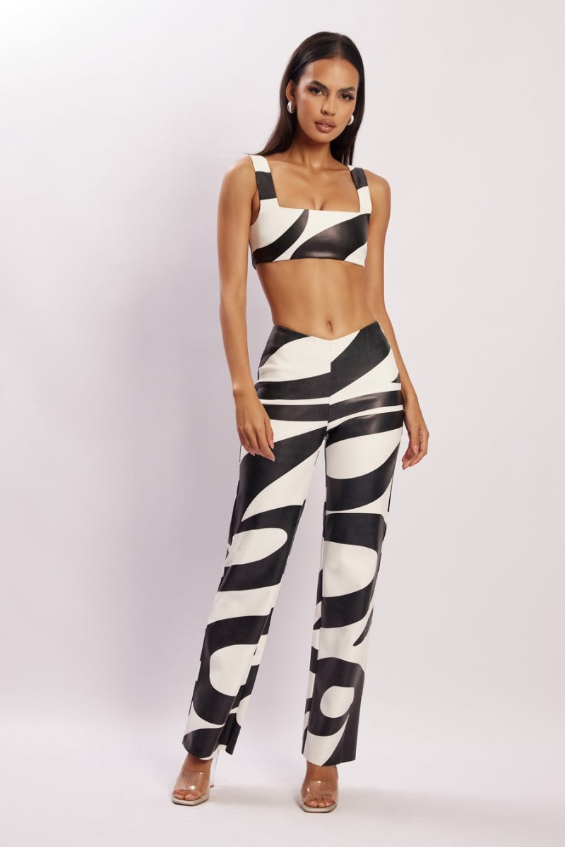 Women's Meshki Mahla Faux Leather Square Neck Crop Tops White / Black Australia | F0I-9748