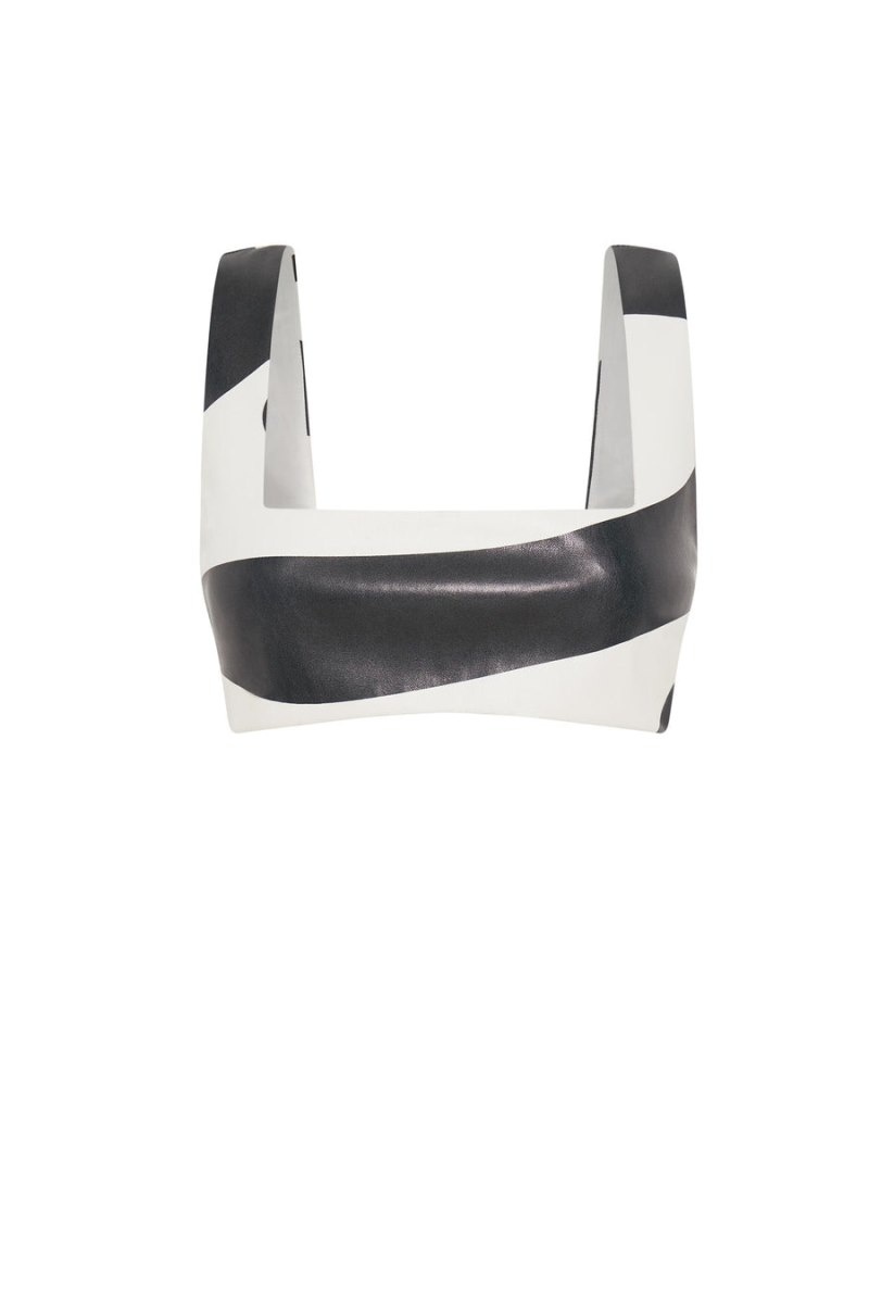 Women's Meshki Mahla Faux Leather Square Neck Crop Tops White / Black Australia | F0I-9748