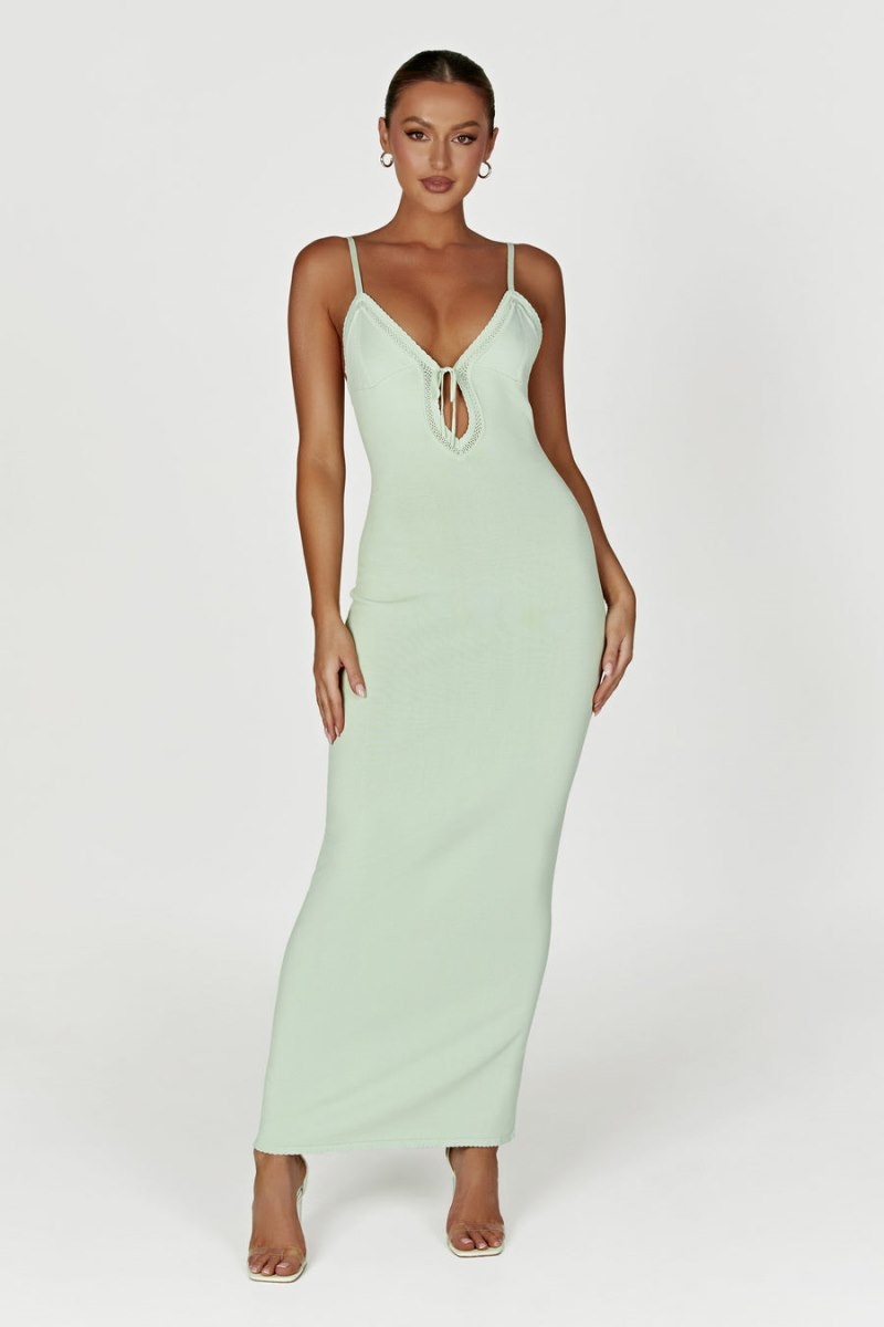 Women's Meshki Maia Pointelle Knit Maxi Dress Green Australia | V8F-3082