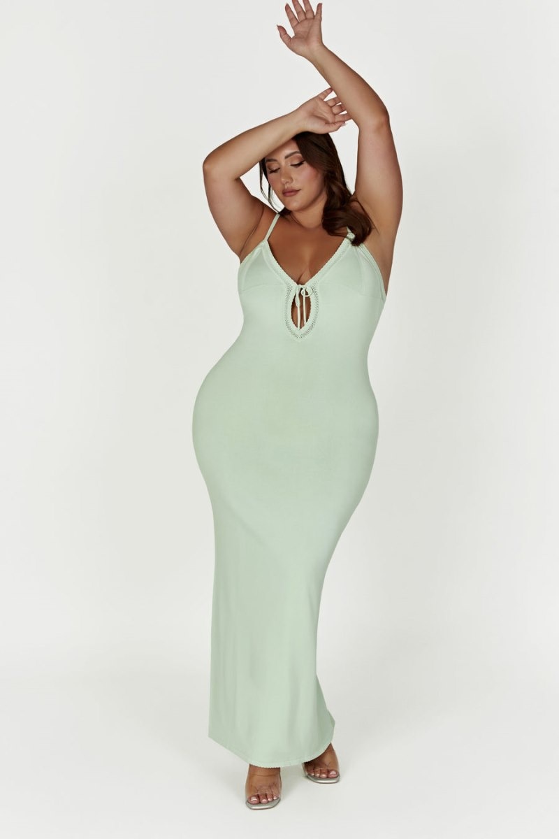 Women's Meshki Maia Pointelle Knit Maxi Dress Green Australia | V8F-3082