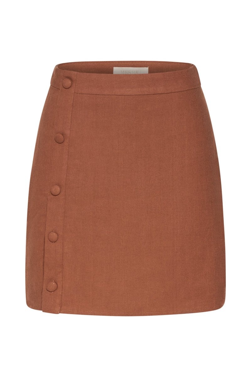 Women's Meshki Maja Button Up Linen Mini Skirts Brown Australia | Q0P-3884