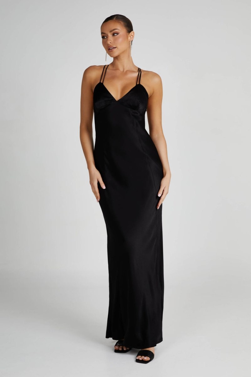 Women's Meshki Makari Satin Maxi Dress Black Australia | E3Z-8994