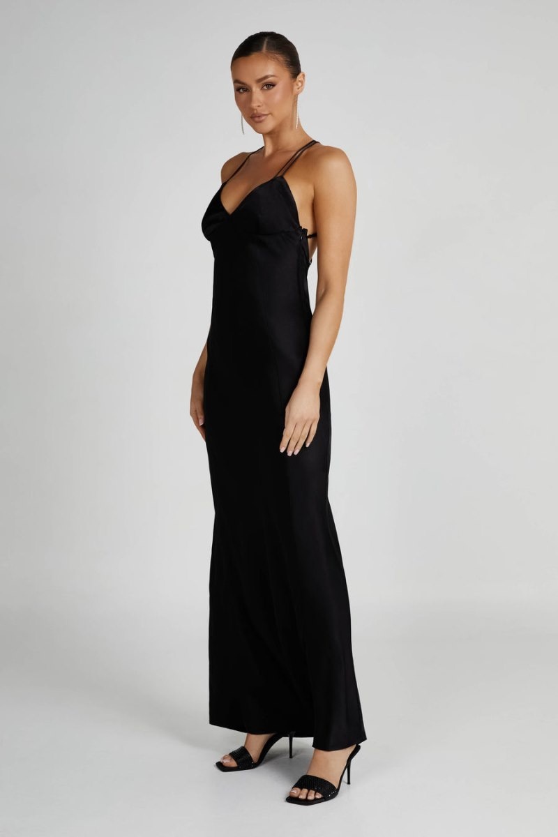 Women's Meshki Makari Satin Maxi Dress Black Australia | E3Z-8994