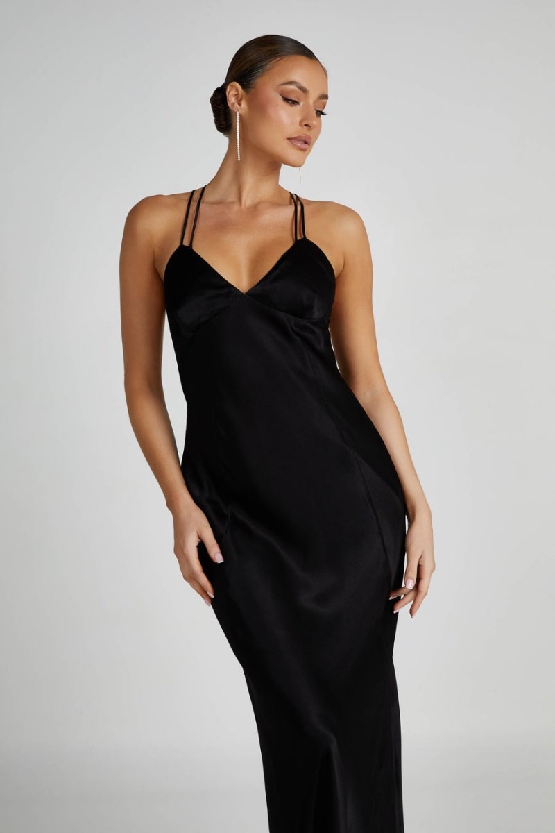 Women's Meshki Makari Satin Maxi Dress Black Australia | E3Z-8994