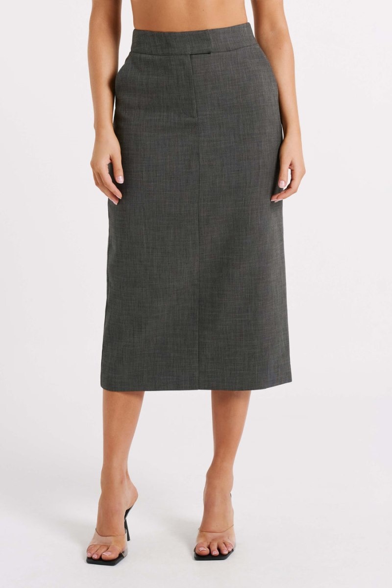 Women's Meshki Marcie Textured Suiting Midi Skirts Deep Grey Australia | J7N-8674