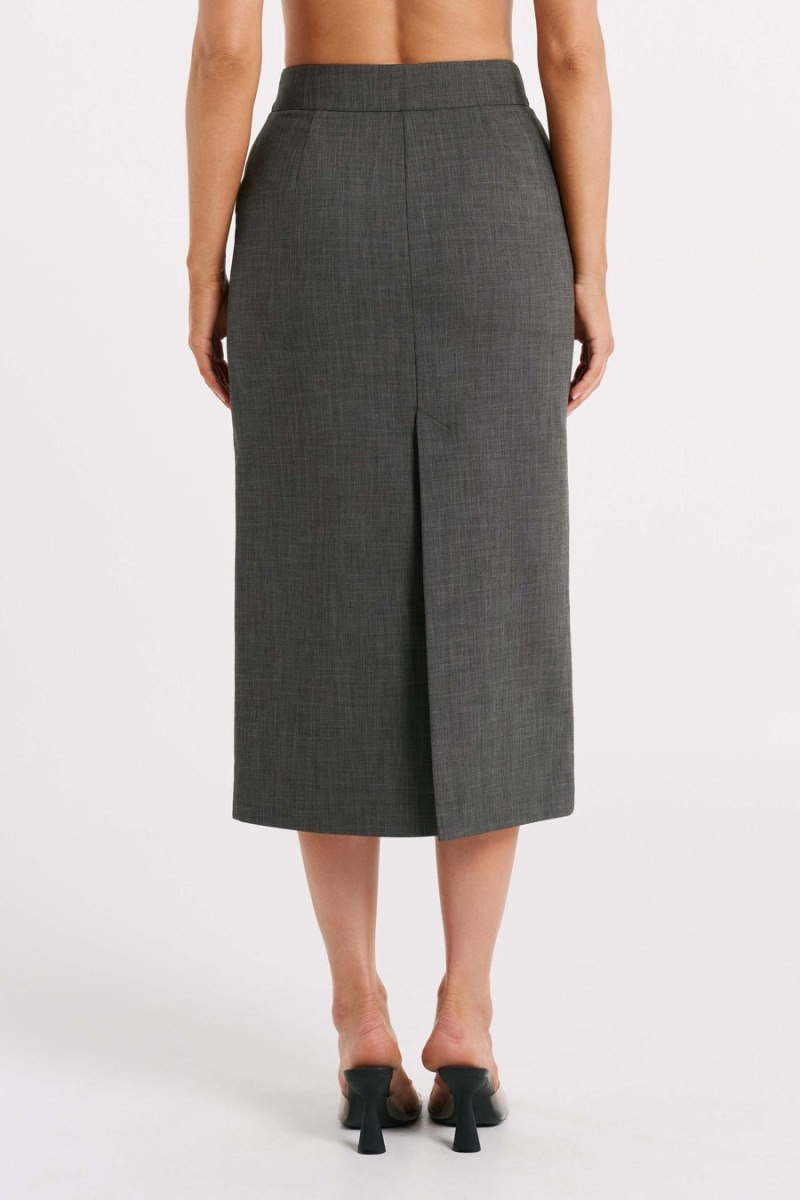 Women's Meshki Marcie Textured Suiting Midi Skirts Deep Grey Australia | J7N-8674