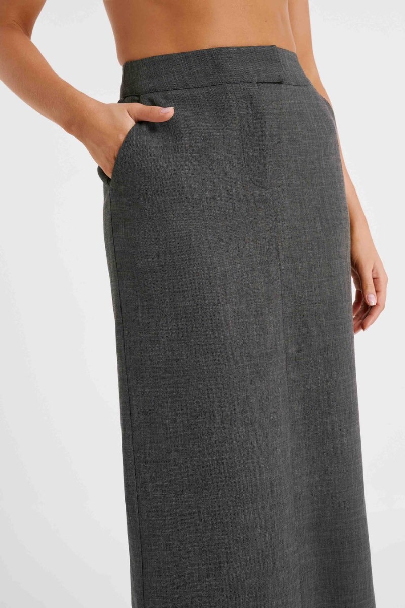 Women's Meshki Marcie Textured Suiting Midi Skirts Deep Grey Australia | J7N-8674