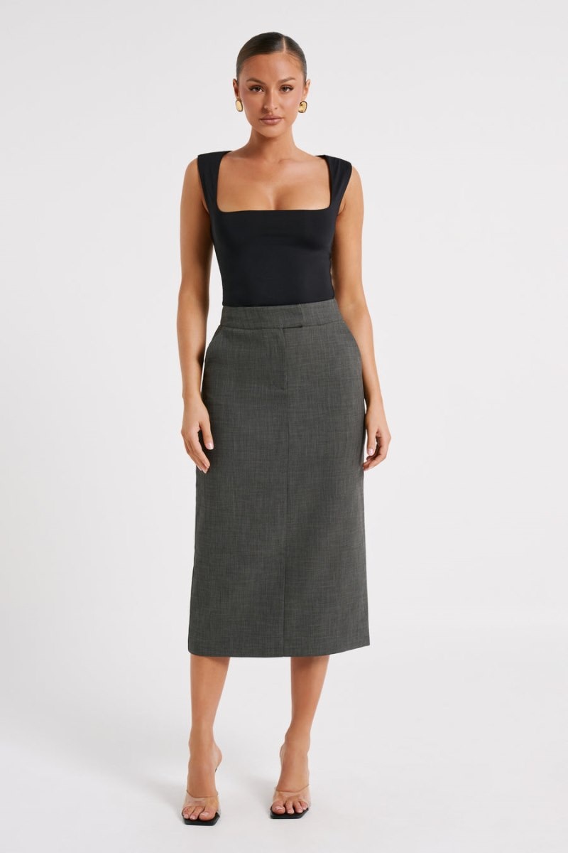 Women's Meshki Marcie Textured Suiting Midi Skirts Deep Grey Australia | J7N-8674