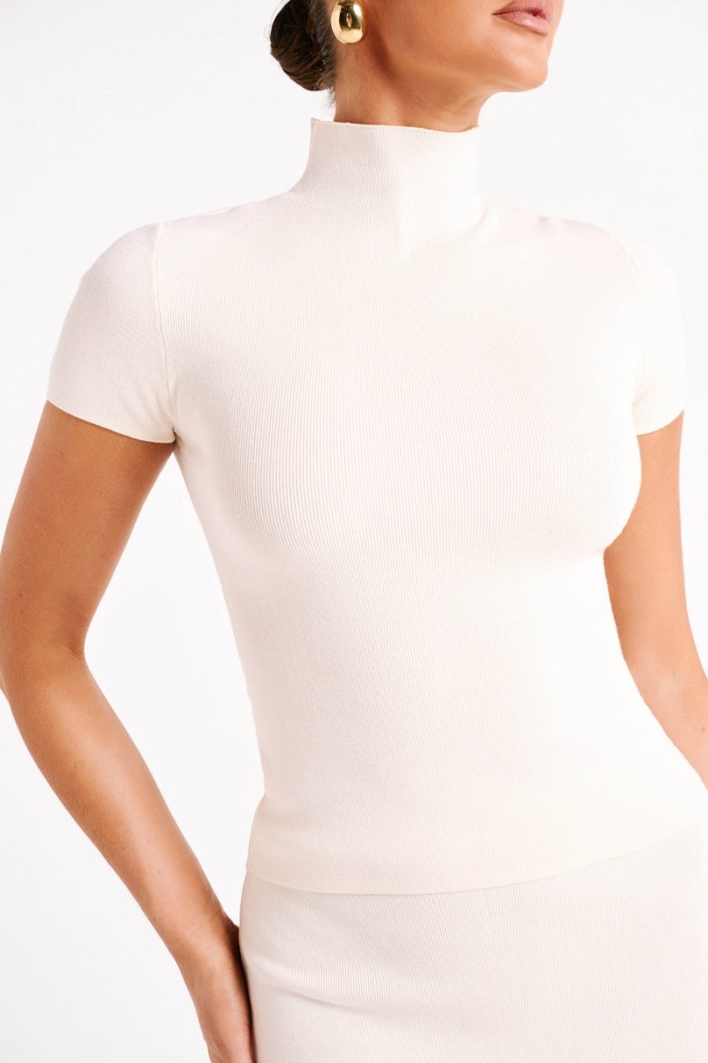 Women's Meshki Marianna Ribbed High Neck Tops White Australia | O2F-1920