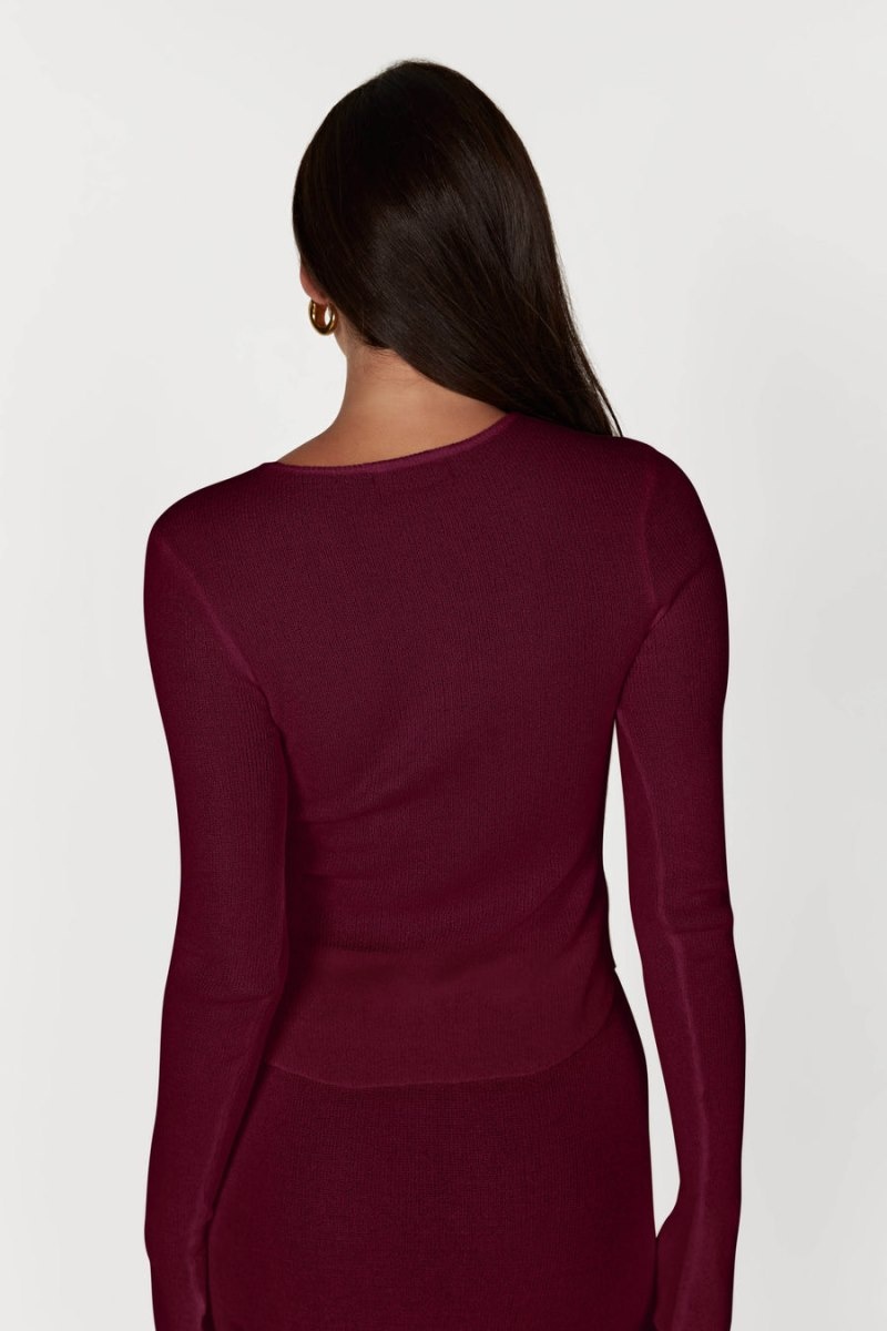 Women's Meshki Maribelle Knit Long Sleeve Tops Dark Red Australia | F3J-6830