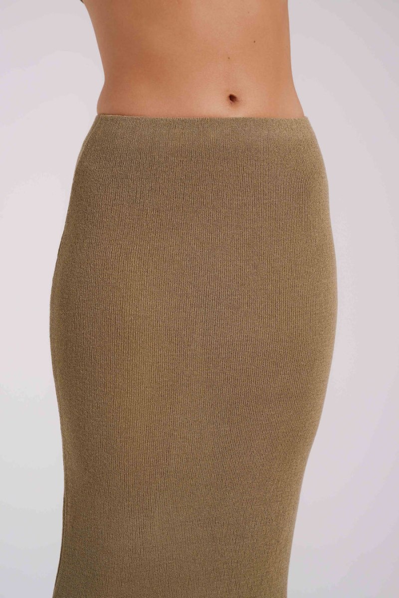 Women's Meshki Maribelle Knit Maxi Skirts Olive Australia | Z6X-0937