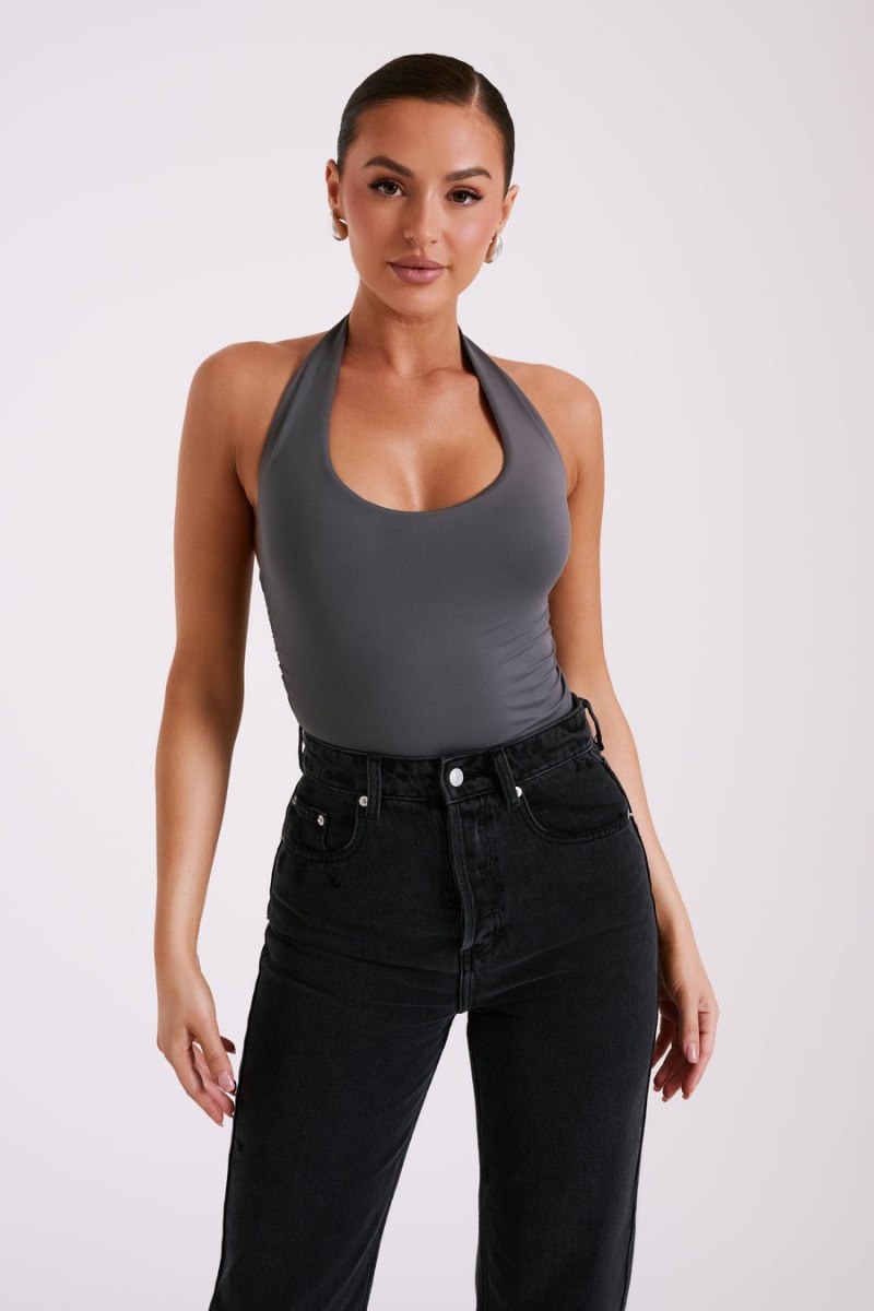 Women's Meshki Marie Recycled Nylon Halter Tops Deep Grey Australia | Z6P-4865