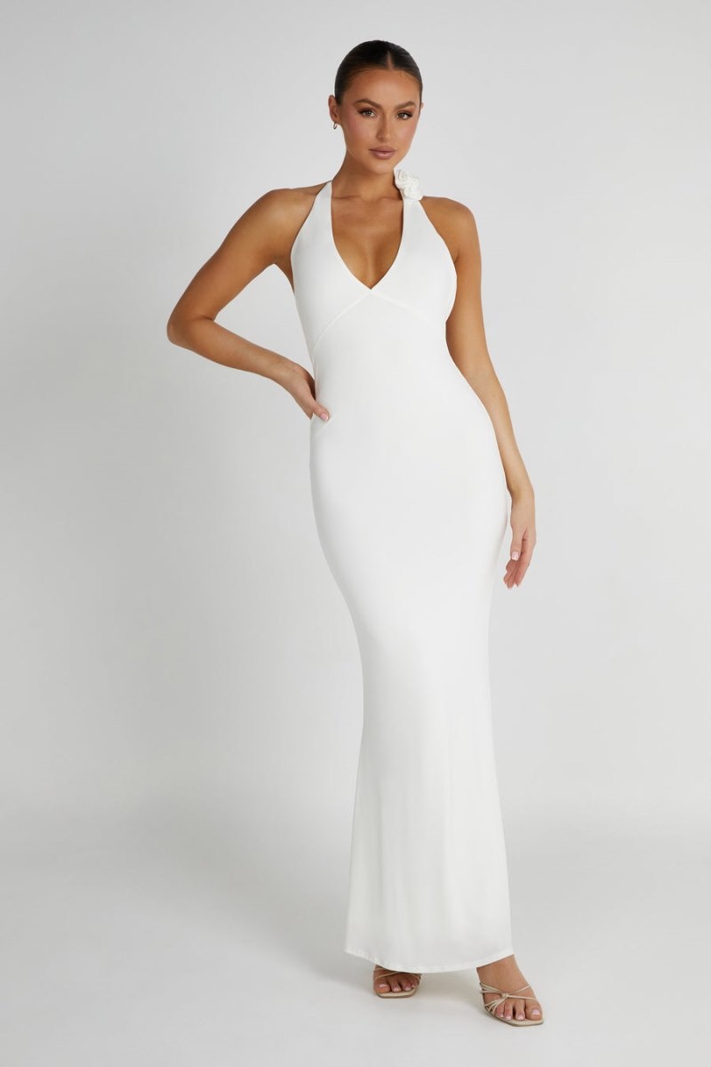 Women's Meshki Marion Rose Halter Maxi Dress White Australia | X6B-6081