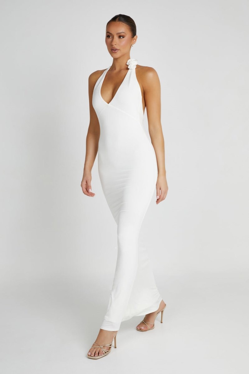 Women's Meshki Marion Rose Halter Maxi Dress White Australia | X6B-6081