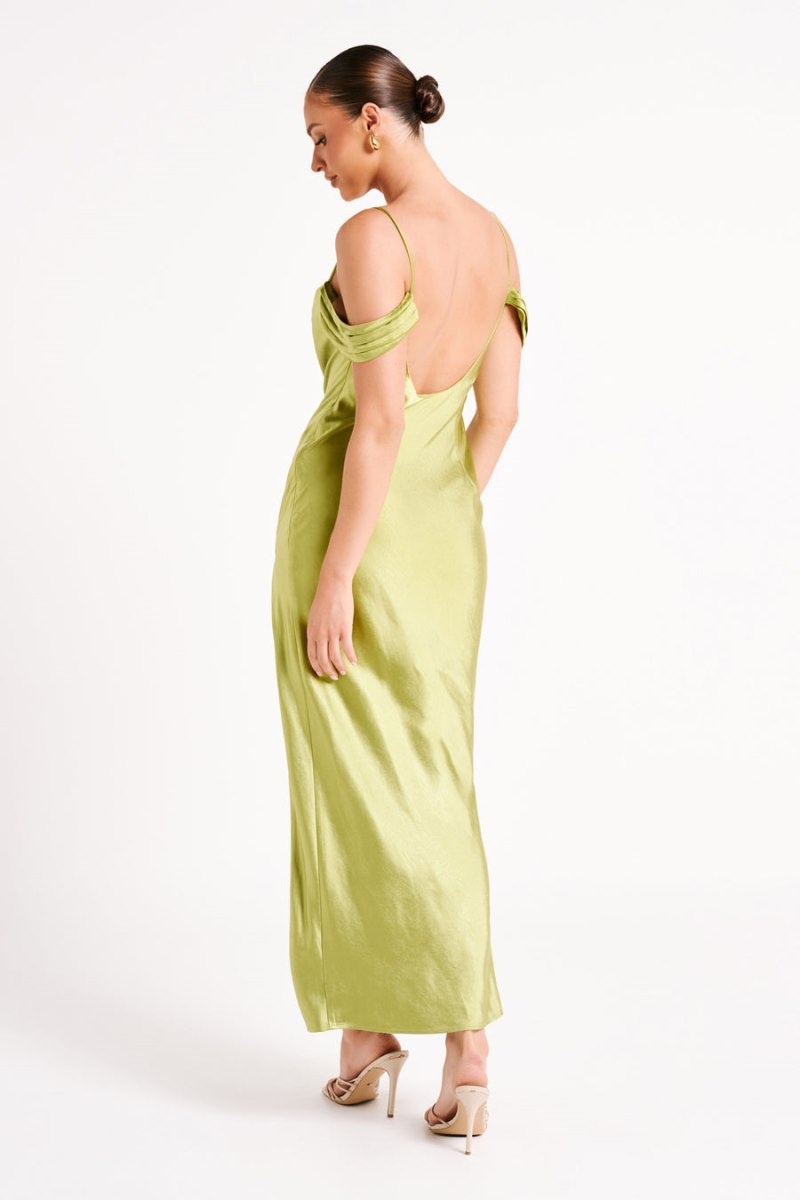 Women's Meshki Mariposa Off Shoulder Maxi Dress Green Australia | L2P-7134