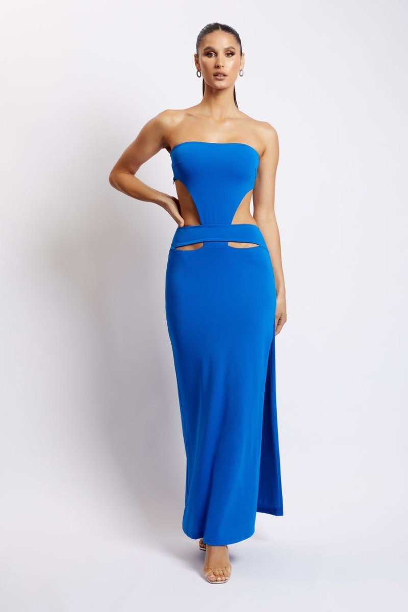 Women's Meshki Marissa Strapless Waist Tie Maxi Dress Blue Australia | Q6Z-1164