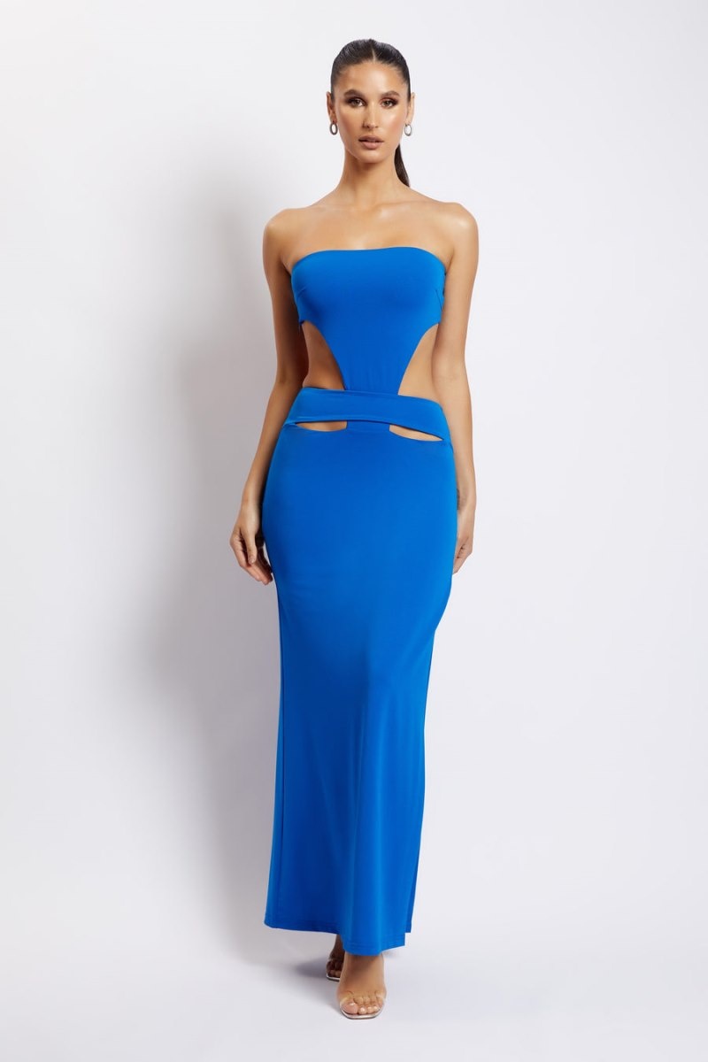 Women's Meshki Marissa Strapless Waist Tie Maxi Dress Blue Australia | Q6Z-1164