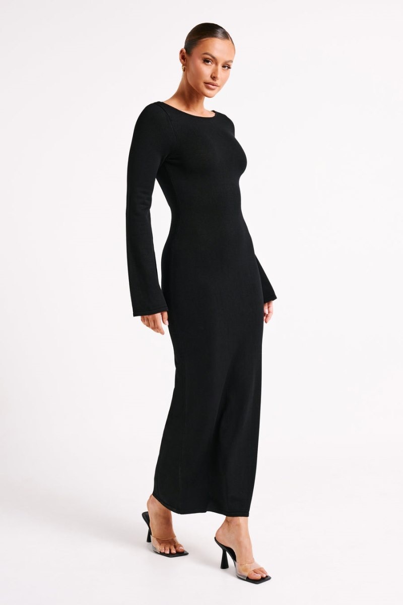 Women's Meshki Marleigh Flare Sleeve Knit Maxi Dress Black Australia | D2N-2159