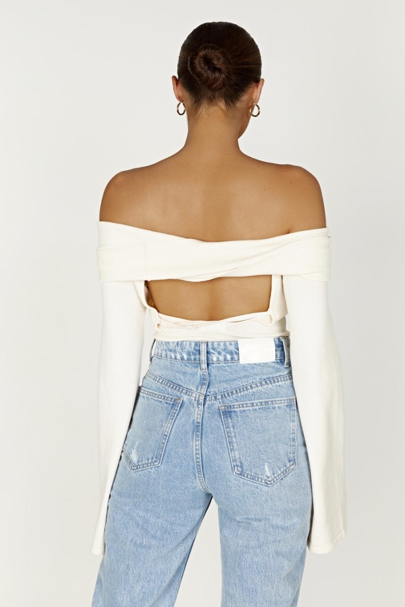 Women's Meshki Marlisa Off Shoulder Twist Tops White Australia | S1P-7823