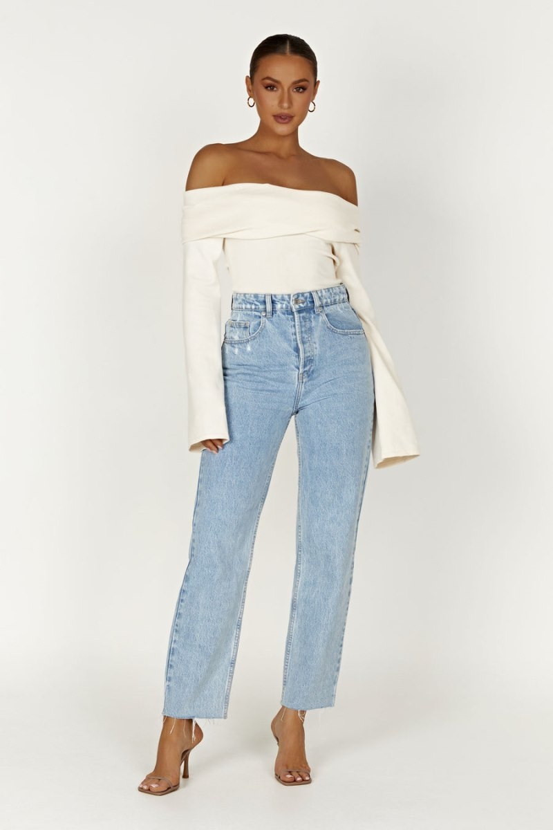 Women's Meshki Marlisa Off Shoulder Twist Tops White Australia | S1P-7823