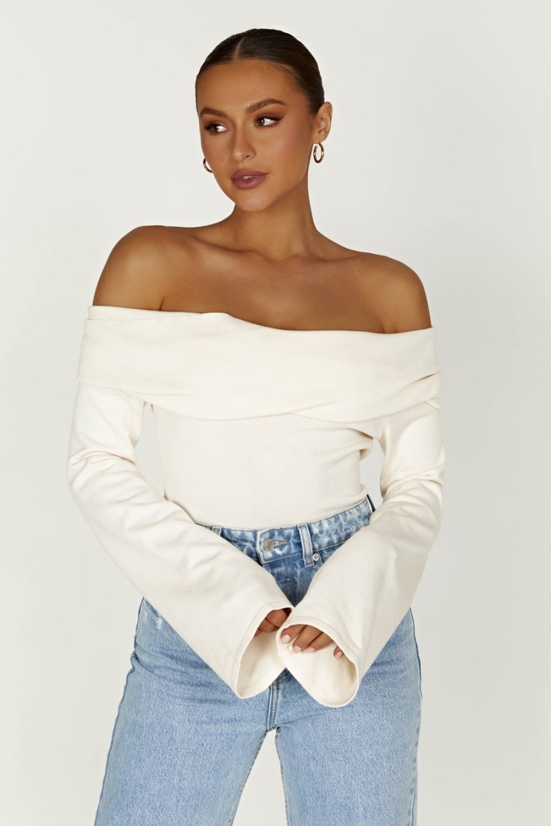 Women's Meshki Marlisa Off Shoulder Twist Tops White Australia | S1P-7823