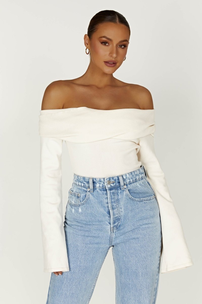 Women\'s Meshki Marlisa Off Shoulder Twist Tops White Australia | S1P-7823