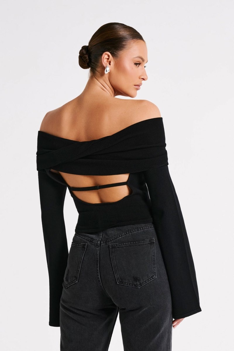 Women's Meshki Marlisa Off Shoulder Twist Tops Black Australia | N4I-8687