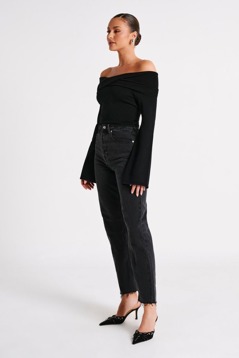 Women's Meshki Marlisa Off Shoulder Twist Tops Black Australia | N4I-8687