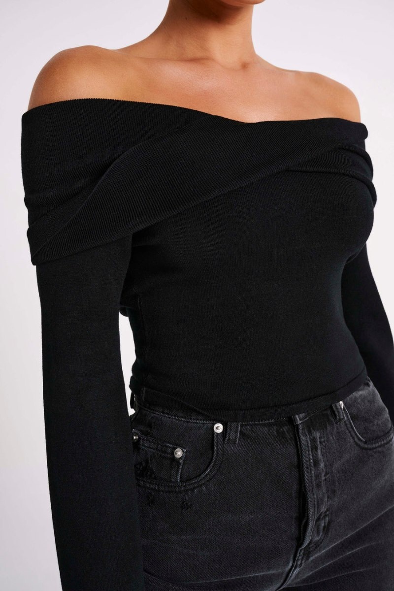 Women's Meshki Marlisa Off Shoulder Twist Tops Black Australia | N4I-8687