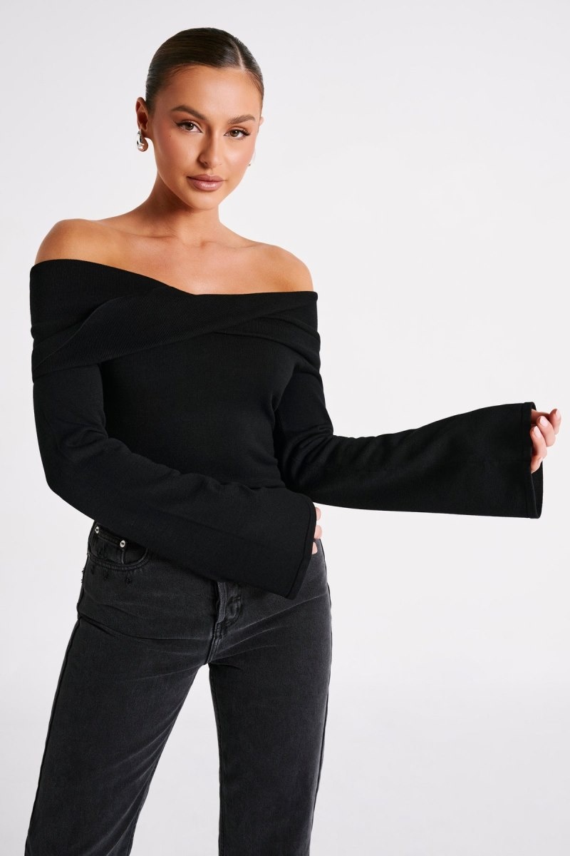 Women\'s Meshki Marlisa Off Shoulder Twist Tops Black Australia | N4I-8687