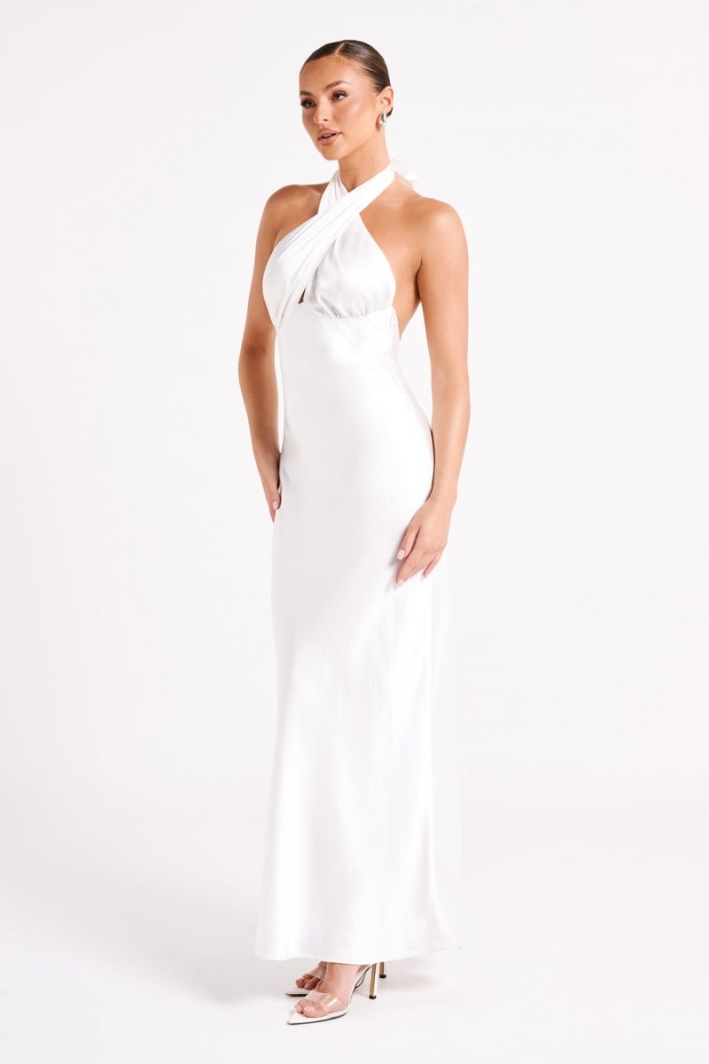 Women's Meshki Marvelle Satin Halter Maxi Dress White Australia | F2J-9736