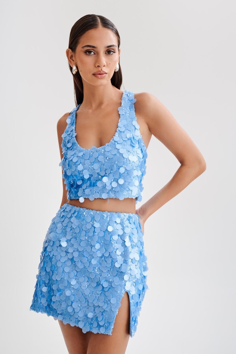 Women's Meshki Maude Transparent Sequin Racer Crop Tops Blue Australia | Q9P-1266