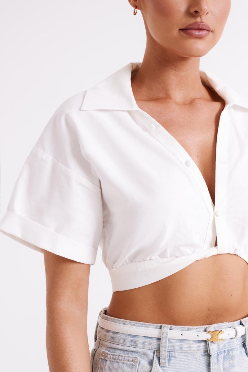 Women's Meshki Mavis Twist Front Cotton Shirts White Australia | D4U-6606