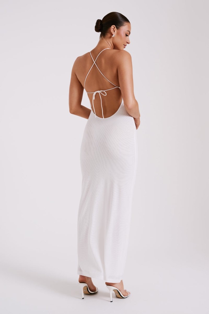 Women's Meshki Maya Beaded Mesh Maxi Dress White Australia | Z2P-1304