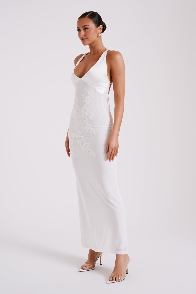 Women's Meshki Maya Beaded Mesh Maxi Dress White Australia | Z2P-1304