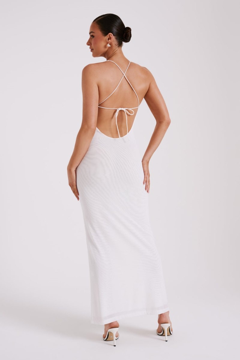 Women's Meshki Maya Beaded Mesh Maxi Dress White Australia | Z2P-1304