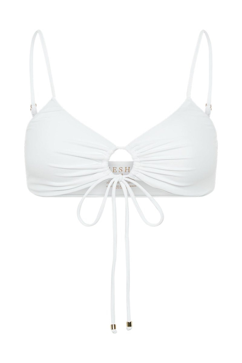 Women's Meshki Meadow Recycled Nylon Ruched Tie Front Bikini Top Bikinis White Australia | L7H-2754