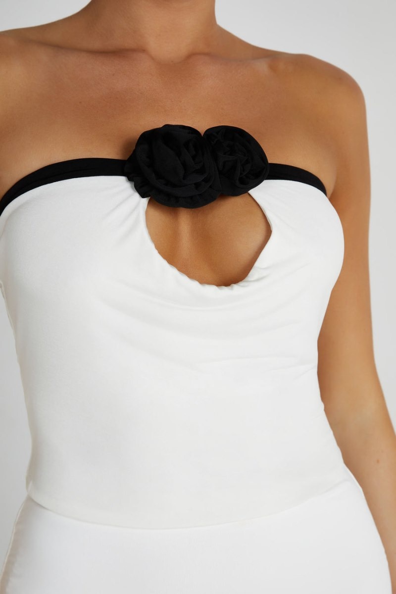 Women's Meshki Megan Strapless Rose Tops Black / White Australia | T5O-2361