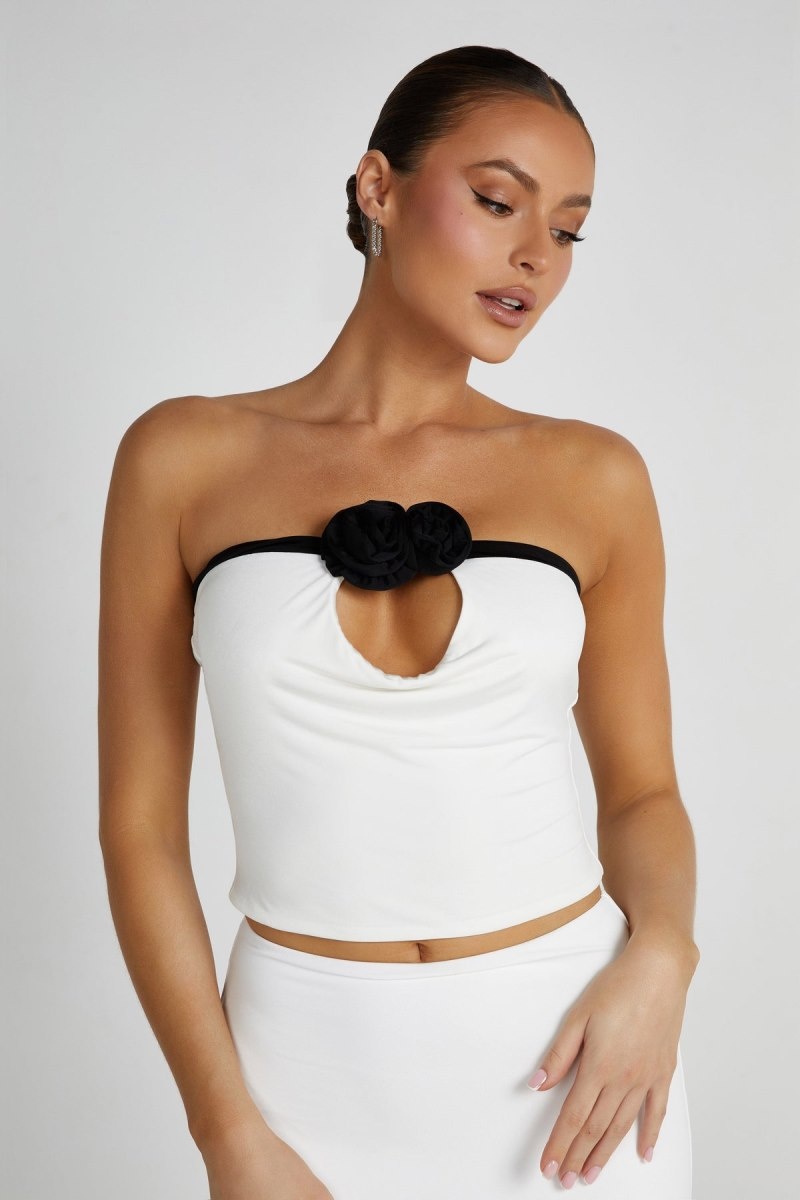 Women\'s Meshki Megan Strapless Rose Tops Black / White Australia | T5O-2361