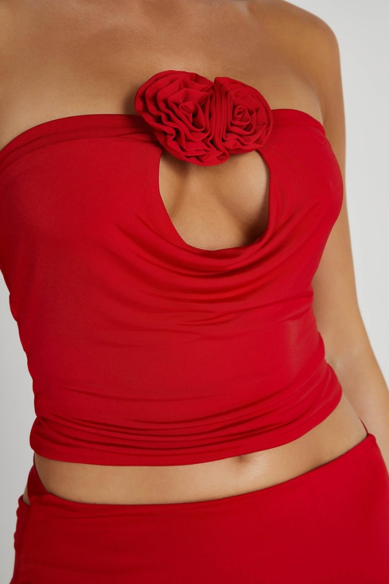 Women's Meshki Megan Strapless Rose Tops Red Australia | E2W-4688