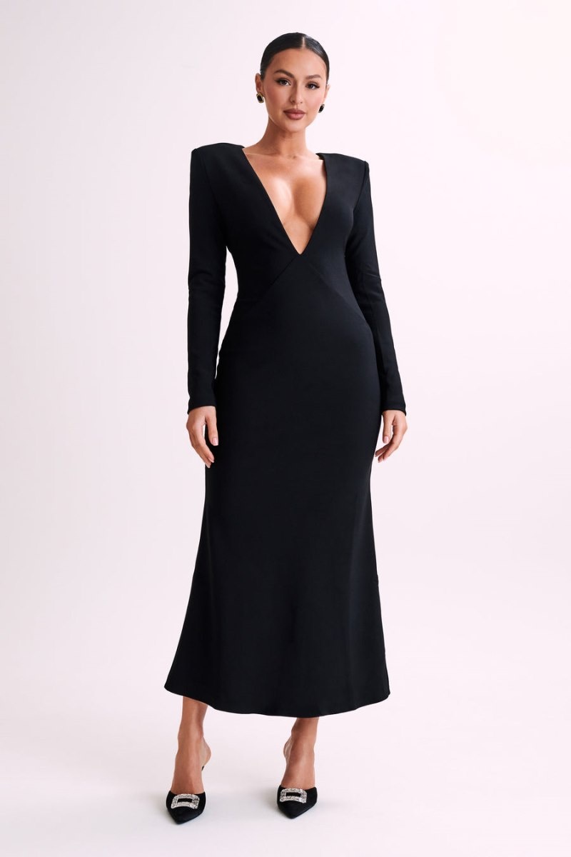 Women's Meshki Michaela Long Sleeve Shoulder Pads Maxi Dress Black Australia | H6Z-4821