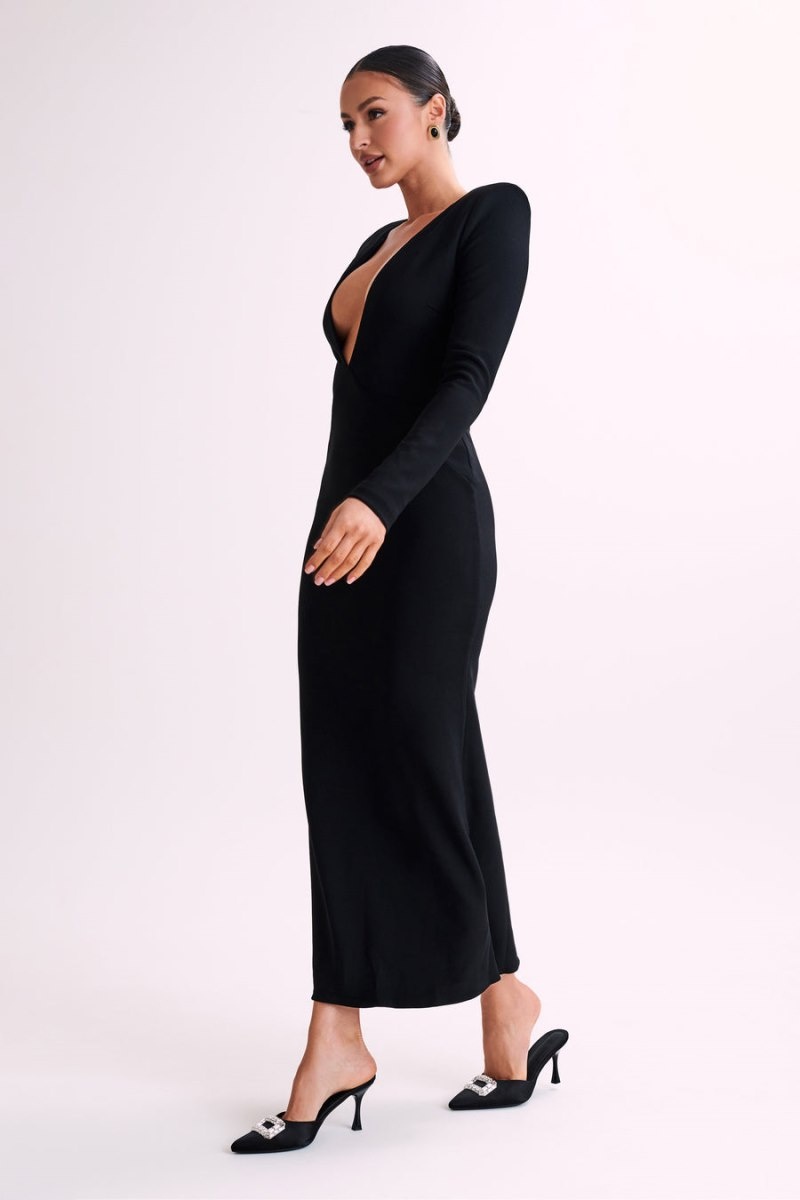 Women's Meshki Michaela Long Sleeve Shoulder Pads Maxi Dress Black Australia | H6Z-4821