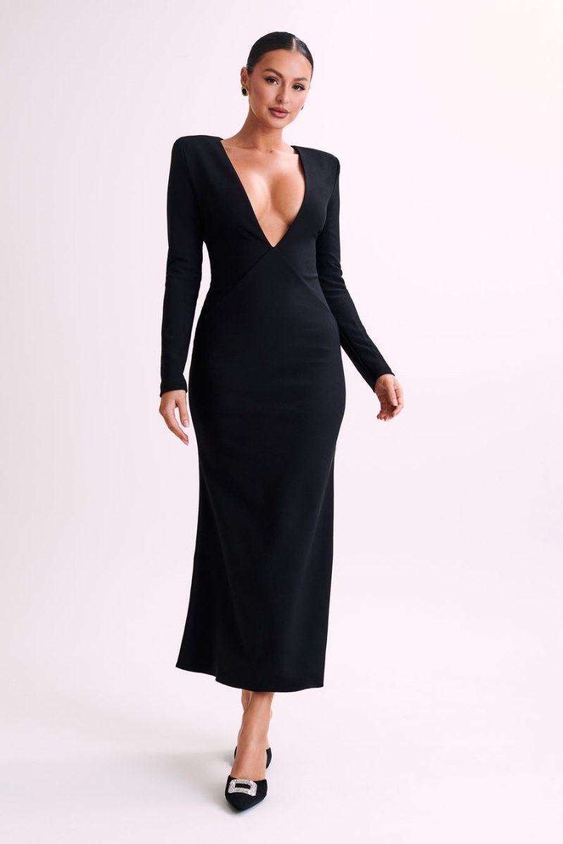 Women's Meshki Michaela Long Sleeve Shoulder Pads Maxi Dress Black Australia | H6Z-4821