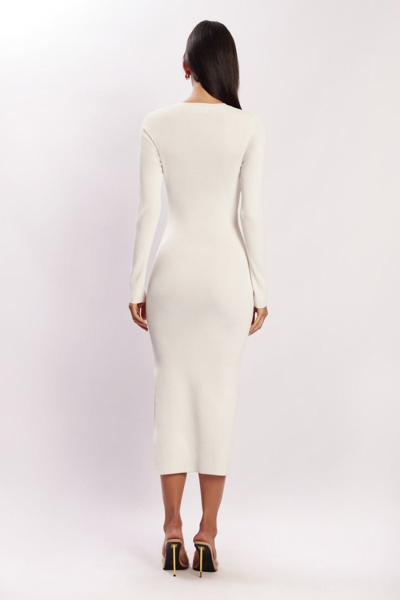 Women's Meshki Mila Twist Front Knit Midi Dress White Australia | W0L-8004