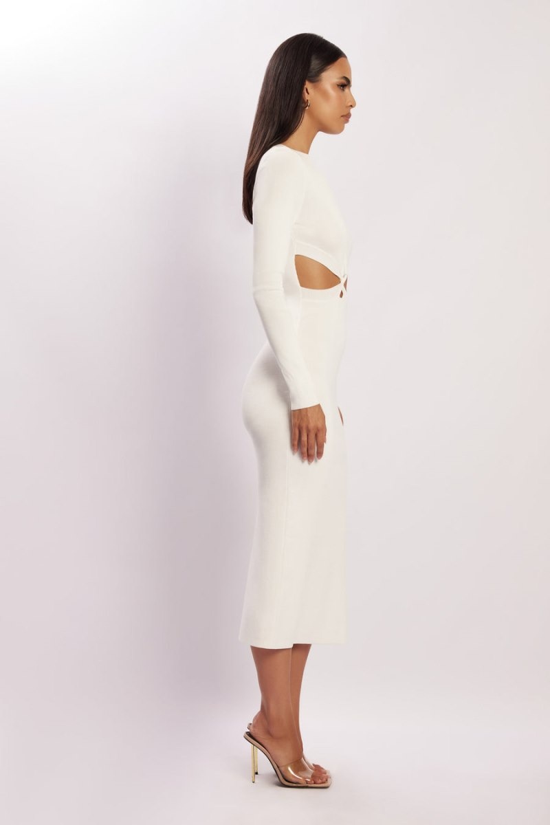 Women's Meshki Mila Twist Front Knit Midi Dress White Australia | W0L-8004