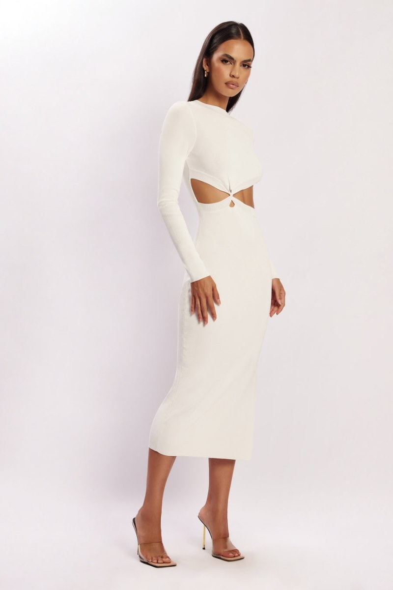 Women's Meshki Mila Twist Front Knit Midi Dress White Australia | W0L-8004