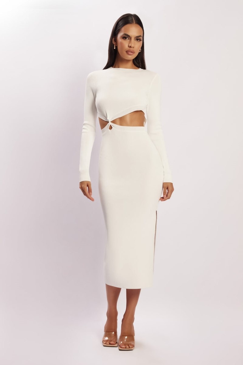 Women's Meshki Mila Twist Front Knit Midi Dress White Australia | W0L-8004