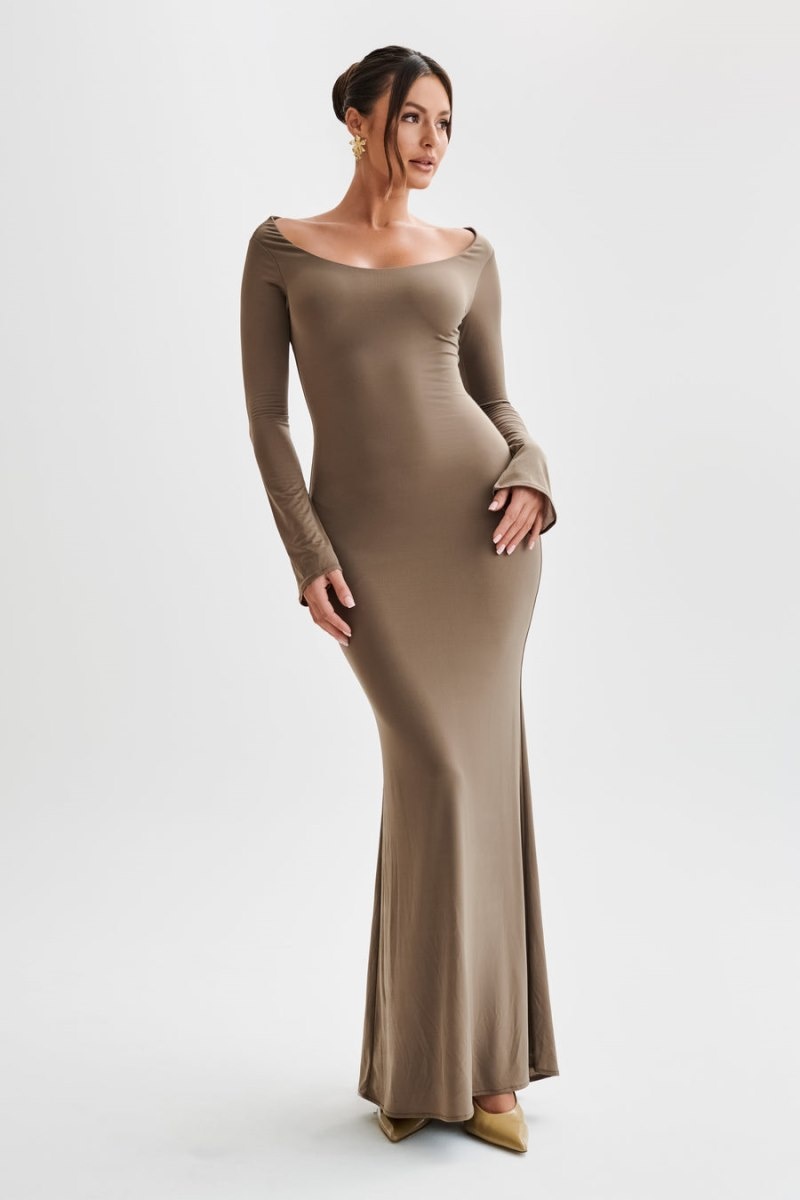 Women's Meshki Millicent Slinky Long Sleeve Maxi Dress Chocolate Australia | Q2E-7861